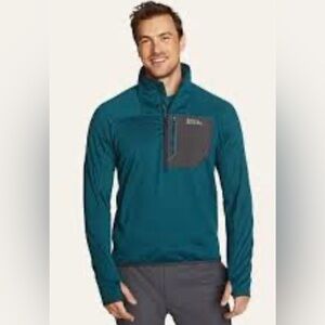 Eddie Bauer First Ascent Blue Spruce Mock Neck 1/3 zip sweater